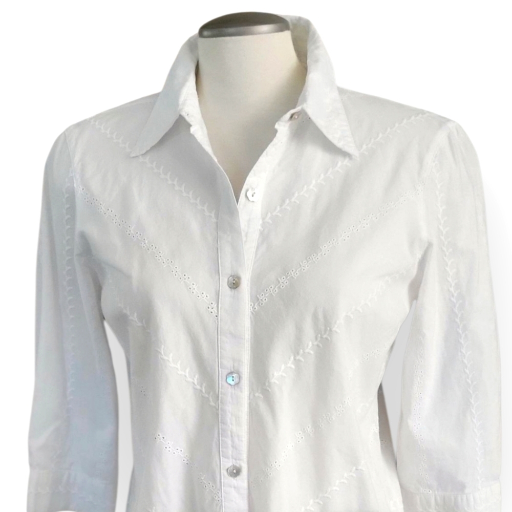 Vintage KORET White Cotton Embroidered Eyelet Cottagecore Blouse